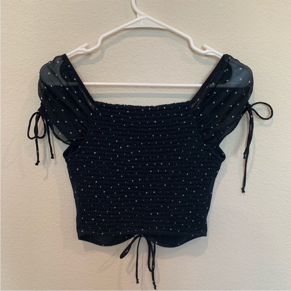 Abercrombie & Fitch Cap Sleeve Polka Dot Crop Top Elastic Back - New With Tag - Picture 3 of 6